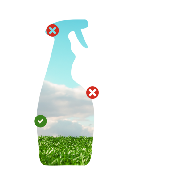 Darstellung einer Sprühflasche. Inhalt der Flasche baut sich aus einer Wiese, Wolken und Himmel auf. #daskannkunststoff #verpackungen #kreislaufwirtschaft #design4recycling
